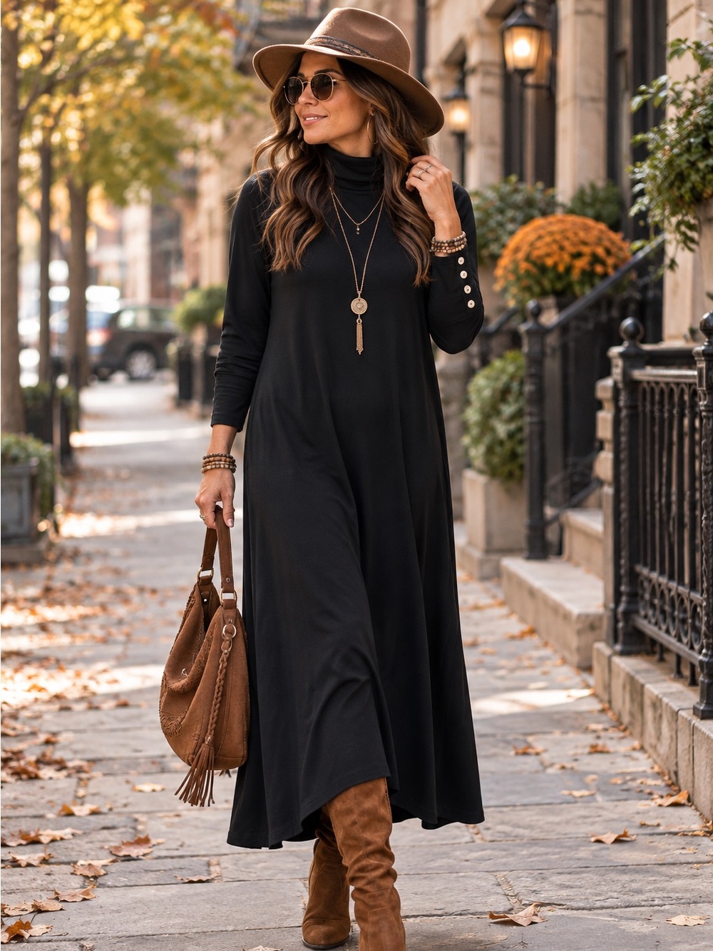 Soft Surroundings Black Long-Sleeve Turtleneck Maxi Dress L Petite NEW
